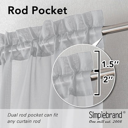 Simplebrand Light Grey Sheer Curtains 90 Inches Long 2 Panels, Light Filtering Rod Pocket Solid Color Window Sheer Curtain Panels, Elegant Curtains & Drapes for Living Room, Bedroom, 42" W x 90" L