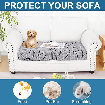 Smiry Printed Couch Cushion Covers, Stretch Soft Couch Covers for Sofa, Washable Non-Slip Sofa Slipcover Furniture Protector for Indoor and Outdoor (2 Pack, Grey and Black)