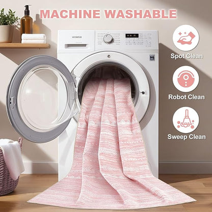 Nakagishi Pink Rugs for Bedroom Girls: 5x7 Washable Boho Large Neutral Area Rug Cute Soft Modern Indoor Floor Non Slip Accent Carpet for Living Room Nursery Kids Playroom Dorm Preppy Baby Room Decor