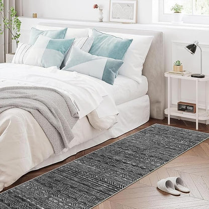 Washable Runner Rug 2'6''x14'Moroccan- Non Slip Hallway Rugs Rubber Backing Kitchen Floor Carpet Low Pile Long Mat with Soft Entryway Rug 2'6''x14'Black