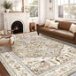 Yamaziot Area Rug 8x10, Non-Slip Washable Boho Vintage Living Room Bedroom Rug with Rubber Backing, Low Pile Faux Wool Soft Distressed Rug Floor Carpet for Living Room, Bedroom