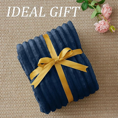 BEDELITE Fleece Throw Blanket for Couch - 300GSM Soft & Warm Fluffy Navy Blanket, Decorative and Giftable Striped Blankets for Women, Men, 50"x60"