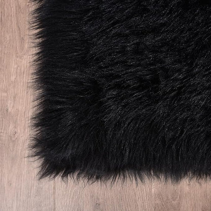 Goolela Black Faux Sheepskin Fur Rug 5x8 for Bedroom and Living Room - Fuzzy Large Fluffy Shag Area Rug Home Decor, Rectangle