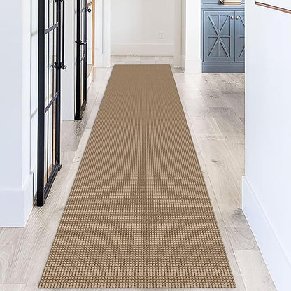 KOZYFLY Long Runners for Hallways 3x12 ft Washable Kitchen Runner Non Slip Rubber Backed Hallway Rugs Cotton Entryway Runner Rug Floor Carpet for Indoor Hall, Backdoor, Kitchen, Tan/Orange/Brown