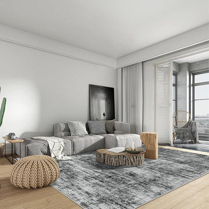 5x7 Area Rugs Washable Rug: Modern Abstract Living Room Rug Soft Anti-Skid Thin Carpet Indoor Floor Non-Shedding Carpets for Bedroom Dining Room Farmhouse Nursery Home Office - Black