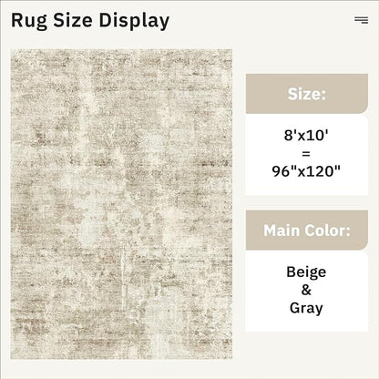 Abstract Rug 8x10 Large Living Room Rugs Neutral Modern Washable Area Rugs for Bedroom Dining Room Non-Slip Stain Resistant Foldable Thin Rug Beige Gray