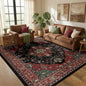 Area Rugs 5'x7' Washable Non-Slip, Floral Vintage Distress Print Pattern Medallion Carpet for Living Room Bedroom Dining Room, Red Black