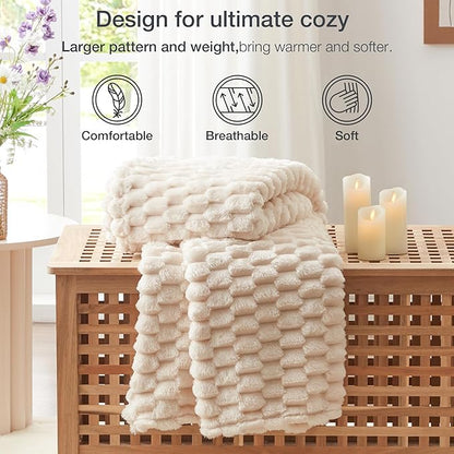 EXQ Home Fleece Throw Blanket for Couch and Bed, 3D Imitation Large Turtle Shell Jacquard Decorative Blankets, Plush Lightweight Fuzzy Flannel Blanket Suitable for All Seasons (50"×60",Beige)