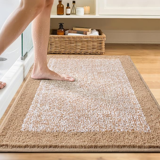 48x32 Large Bathroom Rugs Washable Non Slip, Beige Bath Mat for Bathroom Floor Tub, Soft Absorbent Quick Dry Mats for Shower, Bathtub,Home Decor