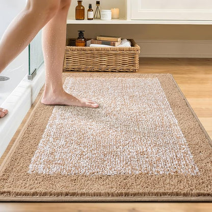 48x32 Large Bathroom Rugs Washable Non Slip, Beige Bath Mat for Bathroom Floor Tub, Soft Absorbent Quick Dry Mats for Shower, Bathtub,Home Decor