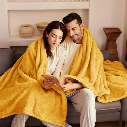 Exclusivo Mezcla Plush Fuzzy Fleece Throw Blanket Extra Large, Super Soft, Fluffy and Warm Blankets for Couch, Bed, All Season (Mustard Yellow, 50x70 inches)