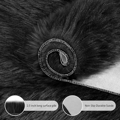 Ciicool Fluffy Area Rug, Black Faux Fur Rugs for Bedroom Living Room, Thick Fuzzy Shag Rug Furry Nursery Rug Plush Indoor Floor Carpets for Kids Girls Boys Teen Dorm, 4x6 ft