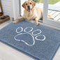 OLANLY Dog Door Mat for Muddy Paws 35x24, Paw Print Design, Absorbs Moisture and Dirt, Non-Slip Washable Doormat, Quick Dry Chenille Mud Mat, Entry Indoor Entryway Carpet, Airy Blue and White