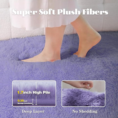 8x10 Area Rugs for Living Room: Fluffy Shag Soft Washable Rug Large Fuzzy Plush Indoor Carpet for Bedroom Nursery Playroom Kids Girls Boys Room (Purple, 8'x10')