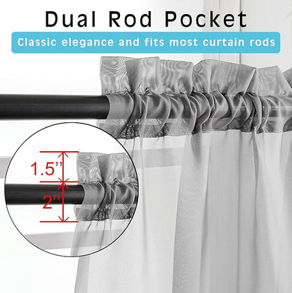 OWENIE Grey Sheer Curtains 72 Inches Long 2 Panels, Transparent Voile Sheer Curtain Double Rod Pocket Gauze Drapes for Living Room Bedroom Window Sliding Glass Door Treatment, 42 x 72 Inch