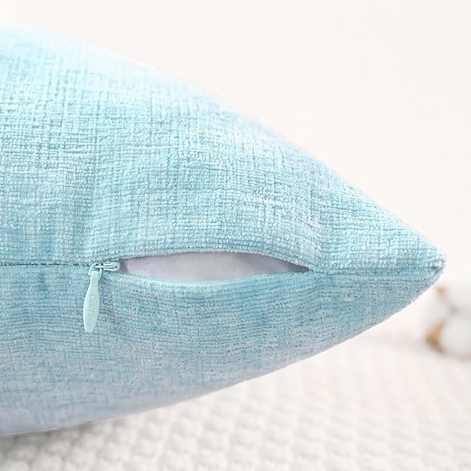 CaliTime Throw Pillow Covers Decorative 22 X 22 Inches Pack of 2 Cozy Chenille Cushion Cases for Couch Sofa Bed Living Room Home Light Blue Grey