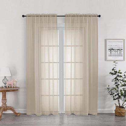 OWENIE Taupe Sheer Curtains 78 inches Long for Bedroom Living Room 2 Panels Set, Rod Pocket Solid Taupe Curtain, Soft Touch Elegant Voile Curtains & Drapes for Nursery, 42"x78", 2 Pcs
