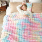 Cozy Bliss Faux Fur Throw Blanket for Couch, Bubble Plush Blanket King Size, Fuzzy Soft & Thick Blanket for Bed Sofa Living Room, 108x90 Inches Tie-dye Rainbow