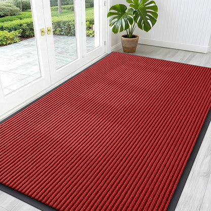 OLANLY Front Door Mat Indoor Outdoor Entrance, Waterproof Heavy Duty Doormat, Fade Resistant, Low Profile, Easy Clean Patio Porch Welcome Floor Mats for Entry, 59x34, Red