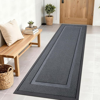 OLANLY Front Door Mat Indoor Outdoor Entrance, Waterproof All-Season, All-Weather Doormat, Sturdy Natural Rubber, Low Profile, Easy Clean Patio Porch Entryway Mat, 71x23, Charcoal Gray