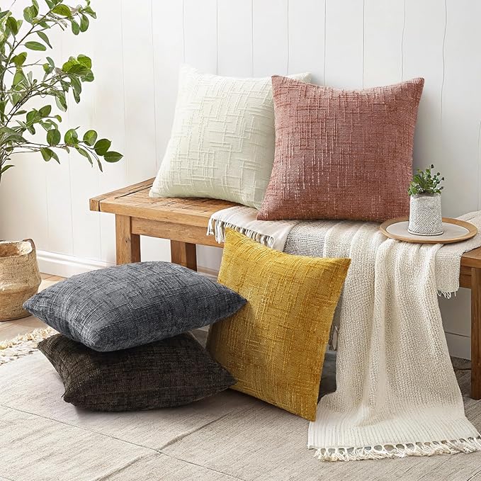 decorUhome Summer Pink Chenille Throw Pillow Covers 12x20 Set of 2 Textured Soft Cozy Slubby Couch Pillow Covers Modern Farmhouse Boho Decorative Pillow Cases for Bed Sofa Living Room