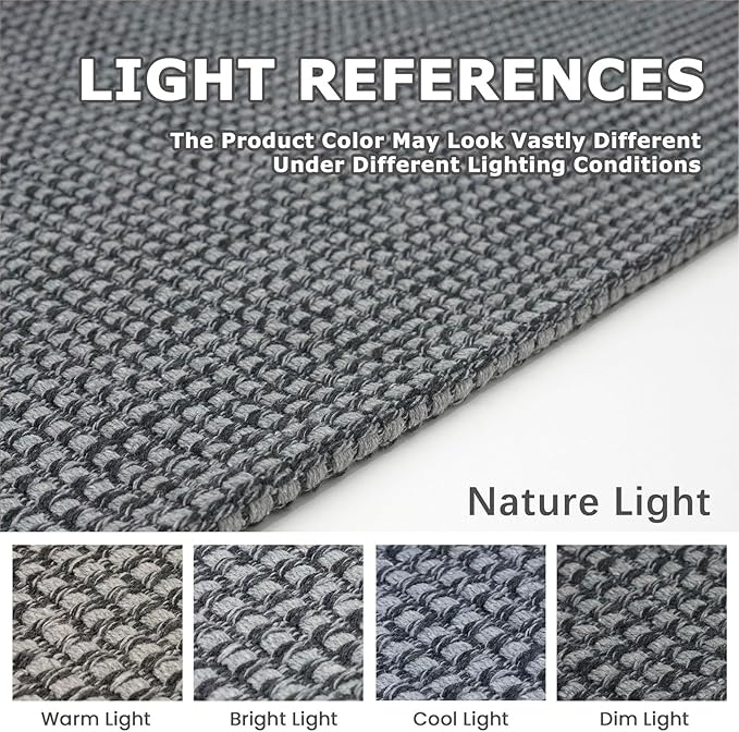 KOZYFLY Long Runners for Hallways 2x12 ft Washable Kitchen Runner Non Slip Rubber Backed Hallway Rugs Cotton Entryway Runner Rug Floor Carpet for Indoor Hall, Backdoor, Kitchen, Grey/Dark Grey