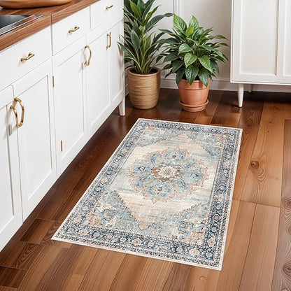 Washable Hallway Runner Rug 2x3 - Runner Rug Kitchen Rugs and Mats Non Skid Washable Waterproof Carpet Runner for Living Room Bedroom Bathroom (Blue, 2X3)