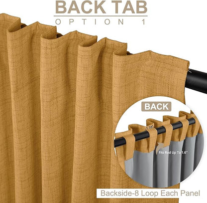 100% Blackout Shield Linen Blackout Curtains for Bedroom 90 Inches Long,Back Tab/Rod Pocket Living Room Drapes,Thermal Insulated Textured Blackout Curtains 2 Panels Set,50" W x 90" L,Mustard Yellow