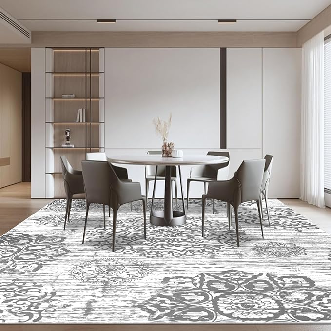 HEBE Washable Area Rug 8'x10' Non Slip Soft Distressed Medallion Bedroom & Living Room Rugs Vintage Entry Floor Carpet for Dining Room Bathroom Entryway