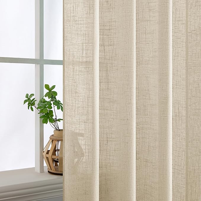 MIULEE Linen Curtains 90 Inch Length 2 Panels for Bedroom Living Room, Soft Thick Linen Textured Back Tab Window Drapes Semi Sheer Light Filtering Rod Pocket Modern Farmhouse Decor