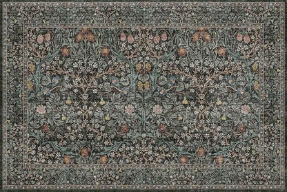 Dark Green Washable Entry Rug - Front Door Throw Rugs Indoor, Non-Slip Bathroom Small Rugs, Vintage Floral Thin Rug for Kitchen, Boho Entryway Décor (2x3 Dark Green)