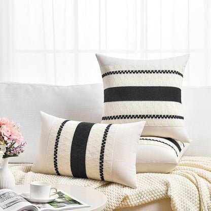 Fancy Homi Set of 1 Boho Black Long Lumbar Decorative Throw Pillow Cover 14x24 Inch for Couch Bed Sofa Chair, Modern Organic Farmhouse Home Decor, Soft Cotton Cute Accent Rectangle Cushion Case