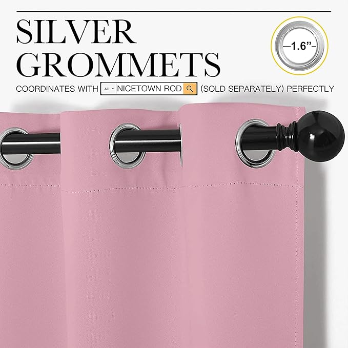 NICETOWN Crystal Pink Blackout Curtains 90" Long for Office, Dining Room, Guest Room, Sound Reducing Heat and Cold Block Curtain Panels for Modern Room Decorative (55" Wide, 2 Pieces)