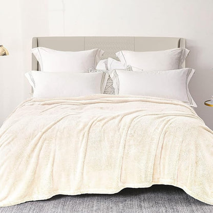 Exclusivo Mezcla Plush Fuzzy Fleece Bed Blanket King Size, Super Soft, Fluffy and Warm Blankets for Couch, Bed, All Season (Ivory, 90x104 inches)