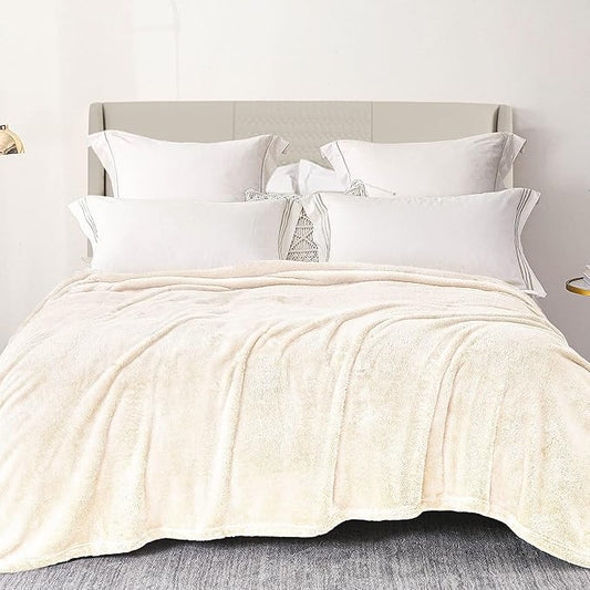Exclusivo Mezcla Plush Fuzzy Fleece Bed Blanket King Size, Super Soft, Fluffy and Warm Blankets for Couch, Bed, All Season (Ivory, 90x104 inches)