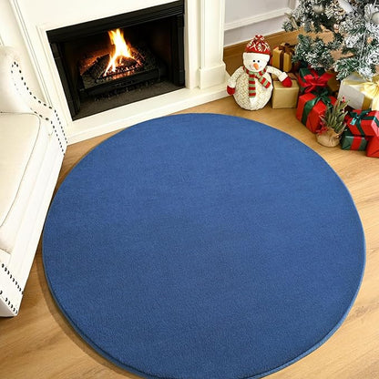 Amearea Blue Round Area Rugs 4ft Washable Circle Rugs for Bedroom Living Room, Fluffy Indoor Thickened Memory Foam Rug, Non Slip Minimalist Circular Carpet for Kids Boys Girls Dorm Nursery Room Decor