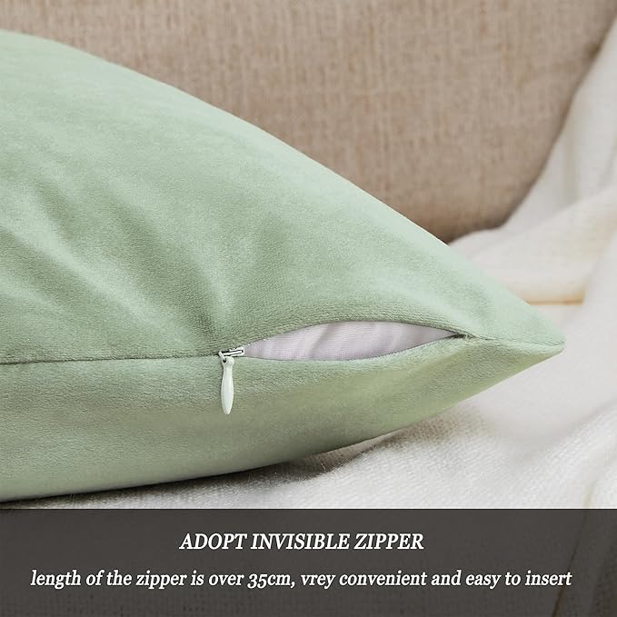 GIGIZAZA Sage Green Pillow Covers 16x16 Throw Pillows Velvet Decorative Sofa Couch Pillow Covers Bedroom Cushion Pillowcase