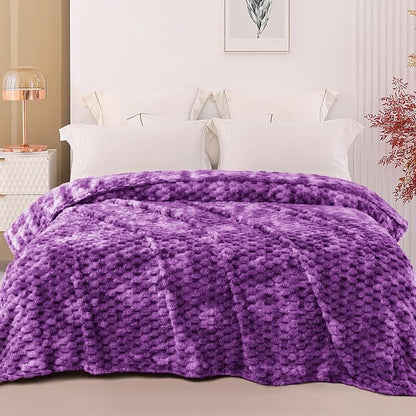 Exclusivo Mezcla Fleece Twin Blanket for Bed, Extra Large Fuzzy Tie-dye Purple Bed Blankets, Soft Cozy Plush Sofa Throws for All Seasons, 90x66 Inches