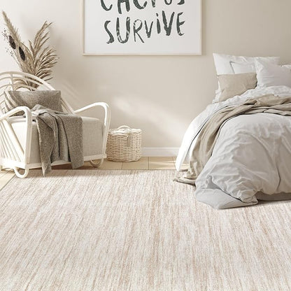 Nakagishi 8X10 Area Rugs Living Room: Washable Large Vintage Rug Neutral Non-Slip Soft Stain Resistant Indoor Carpet for Bedroom Nursery Dining Room Office Playroom - Beige-01