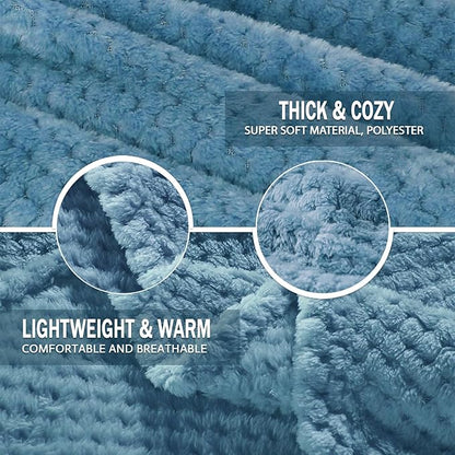 Exclusivo Mezcla Fleece Bed Blanket King Size, Super Soft and Warm Blankets for Couch, Sofa and Bed Waffle Textured, Cozy, Fuzzy and Lightweight (Slate Blue, 90x104 Inches)