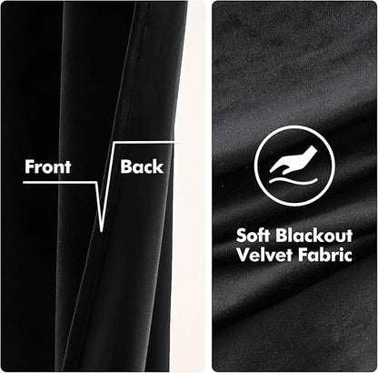 MIULEE Velvet Curtains Black Elegant Grommet Thermal Insulated Soundproof Room Darkening Curtain/Drapes for Classical Living Room Bedroom Halloween Decor 72 x 84 Inch Set of 2