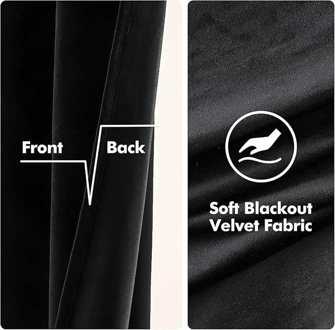 MIULEE Black Velvet Curtains 84 Inches Long Halloween Room Darkening Blackout Curtains with Grommet Top for Bedroom/Living Room Light Blocking Thermal Insulating Soundproof Set of 2