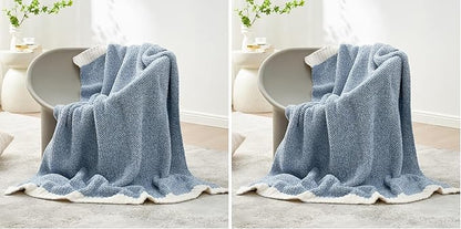 Snuggle Sac Blue Throw Blankets for Couch, Reversible Super Soft Warm Blankets Cozy Knit Blanket Fuzzy Plush Throws for Sofa, Bed, Gift, Heather Blue, 50 x 60 inches (Pack of 2)