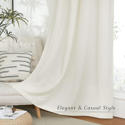 NICETOWN Linen Curtains 96 inches Long, Grommet Privacy Added with Light Filtering Linen Weave Window Treatment for Bedroom/Living Room, Off White, W68 x L96, 2 Panels