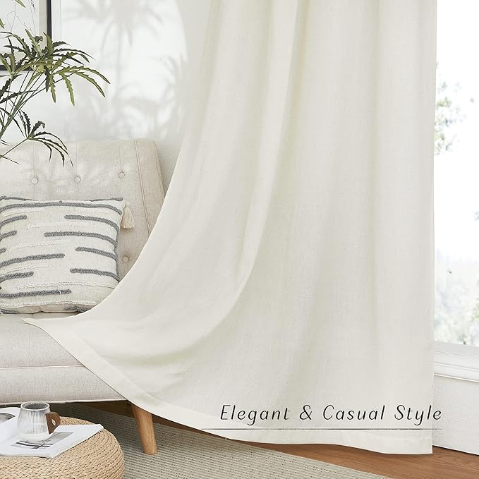 NICETOWN Flax Linen Room Divider Curtains 84 inches Long, Grommet Thick Linen Blend Window Curtains & Drapes Privacy Assured with Light Filtering for Bedroom, Off White, W68 x L84, 2 Panels