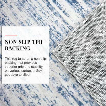 Lansny Modern Abstract Entryway Rug Indoor 2x3 Washable Rug Non-Slip Soft Small Area Rug Blue White Kitchen Mats Thin Print Faux Wool Floor Carpet Throw Rugs for Entrance Bedroom Office Home Decor