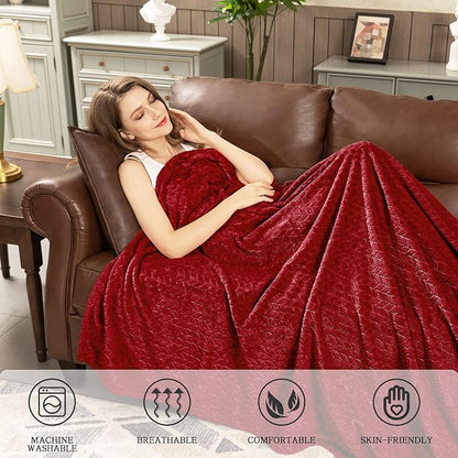 inhand Fleece Throw Blanket, Super Soft Fuzzy Blanket for Couch Sofa Bed Office, Cozy Plush Fleece Blanket Throw Size, Washable Lightweight Flannel Blankets Throw for All Season(50”x60”,Burgundy)