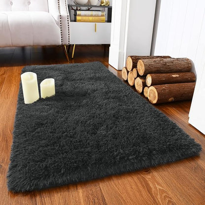 Chicrug Soft Runner Rug for Bedroom Living Room Plush Fluffy Rug 2x3 Feet, Shag Furry Runner Rugs Carpet Non Shedding for Nursery Children Kids Girls Room Home Decorative, Dark Grey