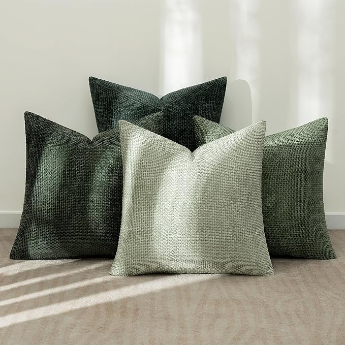 MIULEE Pack of 4 Couch Throw Pillow Covers 18x18 Inch Green Soft Decorative Chenille Pillow Covers Farmhouse Accent Cushion Covers for Boho Spring Home Decor Sofa Bedroom Living Room
