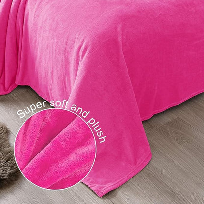 Exclusivo Mezcla Fleece Blanket Twin Size for Bed, Super Soft and Warm, All Season, Cozy, Plush, Lightweight, 90x66 Inches, Hot Pink